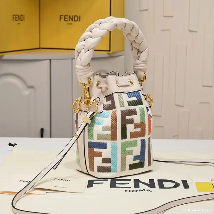 Cheap Mini Woven In Bucket Tresor with Fendi Handle Canvas FF Motif Mon Beige Bag 0529